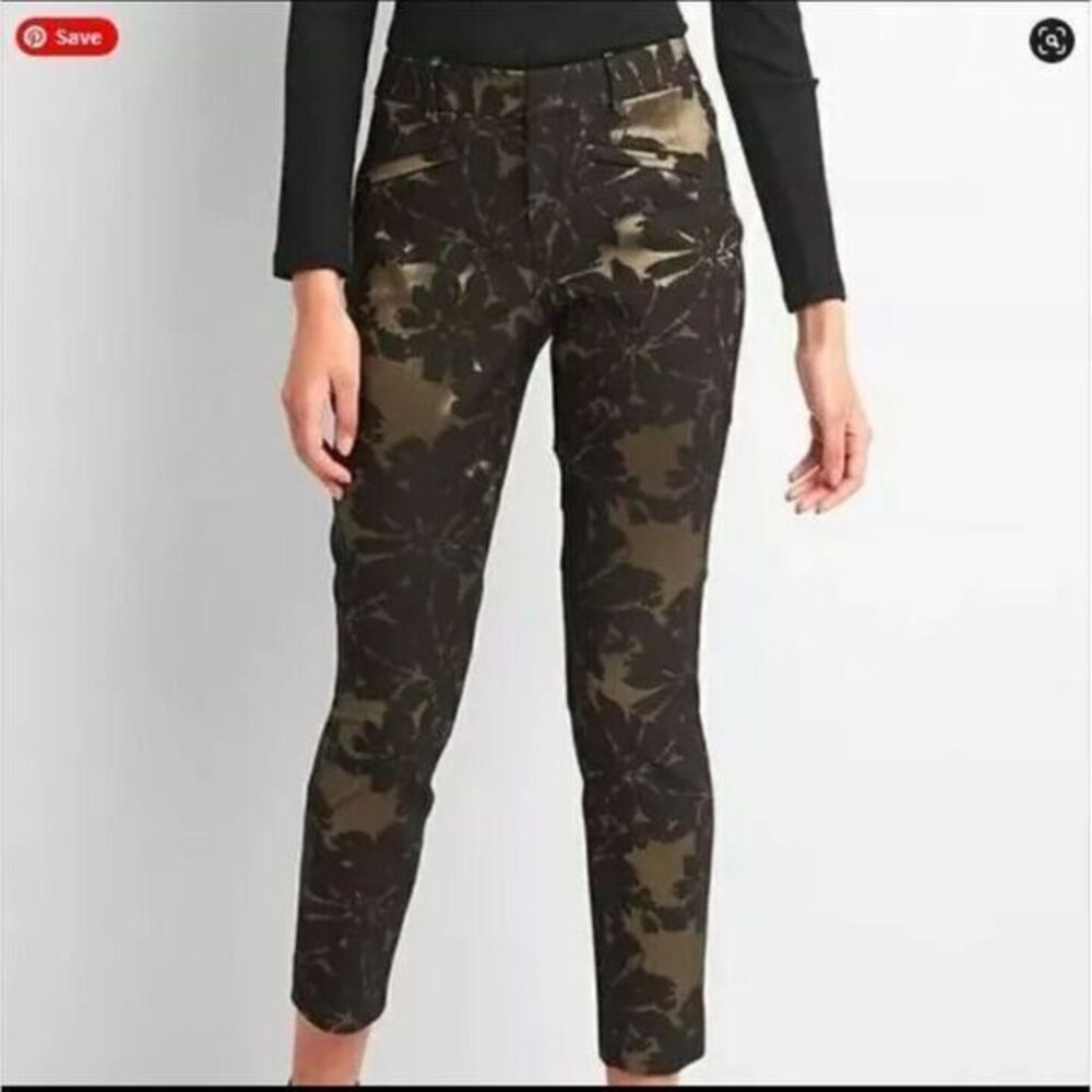 NEW GAP Skinny Ankle Jacquard Floral Gold Black Shine Pants Retro Y2K Grunge 90s